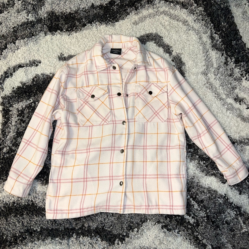 HFX Women's Long Sleeve Pink Plaid Cozy Shacket Shirt Jacket